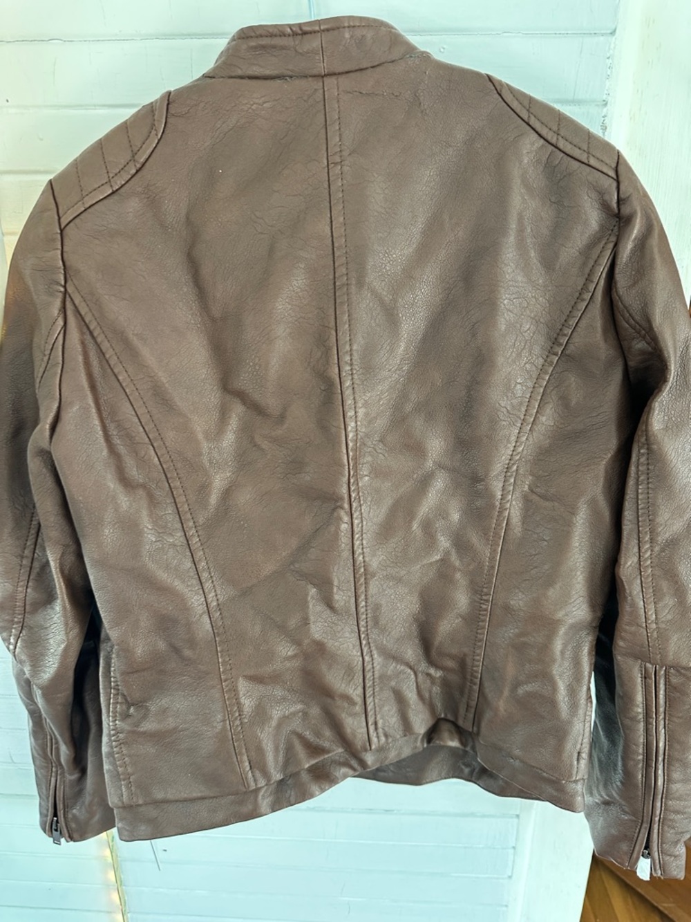 Zara Brown Faux Leather Bomber Jacket - Picture 6 of 7